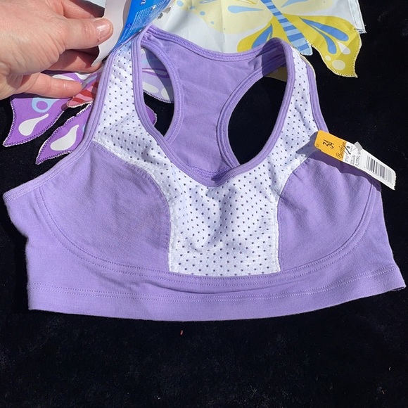 NWT Bestform Purple & White Soft Comfort Racer Back Sports Bra 34 Mesh Girls - Picture 5 of 8
